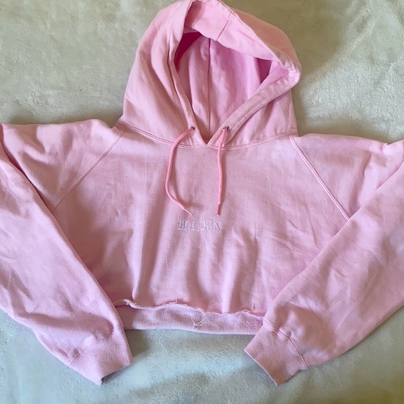 Cropped “WLKN” hoodie in light pink - Picture 1 of 1